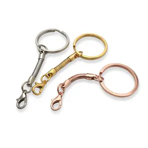 Bán Buôn Vàng 25Mm Phẳng Keyring 28Mm Cá Nhân Rắn Chuỗi Với Kẽm Hợp Kim 12Mm Tôm Hùm Clasp Keychain