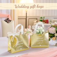 Sac en non-tissé doré avec ruban, sac cadeau, sac à main pour mariage, fête ou événement