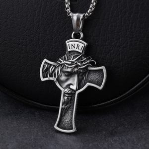 Collier pendentif vintage en acier titane avec croix de Jésus-Christ pour homme, bijoux en acier inoxydable pour les fêtes - Product Image 2