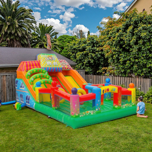 Château gonflable commercial 5x8m avec toboggan, mur d'escalade, château de saut géant en PVC pour les enfants, location pour fêtes en plein air - Product Image 1