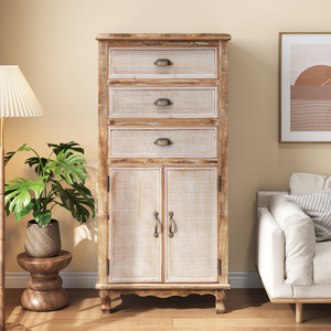 <b>Rustic</b> <b>Wooden</b> Storage Cabinet With 3 Drawers And 2 Doors Tall Narrow Organizer For Living Room Bedroom - Product Image 1