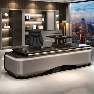 Muebles de oficina modulares Diseño moderno Escritorio de oficina ejecutivo negro de lujo Forma de ceol Silla y mesa de oficina de madera estética - Product Image 1