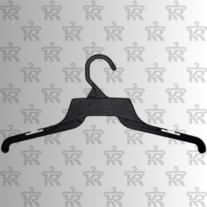 Cintre en plastique PS noir de 41 cm avec rainures larges pour les épaules, idéal pour les t-shirts, manteaux fins, robes et débardeurs pour femmes, parfait pour l'affichage de vêtements en magasin. - Product Image 3