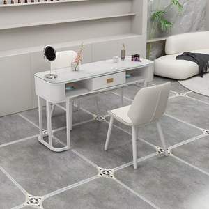 Juego de mesa y silla para manicura con superficie de vidrio, estilo japonés, fácil de limpiar, vidrio templado blanco Snow Mountain - Product Image 1