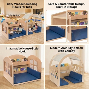 Tenda da Lettura in Legno Montessori, Angolo Educativo per Bambini, Arredamento per Aula Prescolare, Asilo Nido e Scuola Materna - Product Image 3