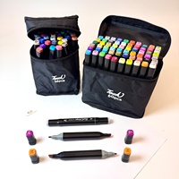 Ensemble de marqueurs d'art à l'alcool à double pointe (fine et large), 24 couleurs, séchage rapide, avec sac en tissu portable, pour enfants et débutants