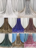 Robe en bas de gaze à rayures fines en stock, tissu de tulle en dentelle à paillettes, fond magnifiquement rayé pour la conception de vêtements