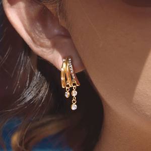 Boucles d'oreilles pendantes en acier inoxydable plaqué or pour femmes, bijoux de mode non irritants, vente en gros - Product Image 5