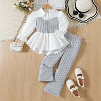Chemise patchwork confortable pour enfants, pantalon rayé durable en polyester, idéal pour un usage quotidien décontracté