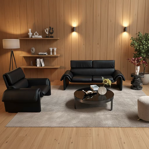 Canapé en <span class=keywords><strong>cuir</strong></span> moderne avec accoudoirs sculpturaux incurvés pour espace de vie décontracté, coin conversation et zone de réception - Product Image 3