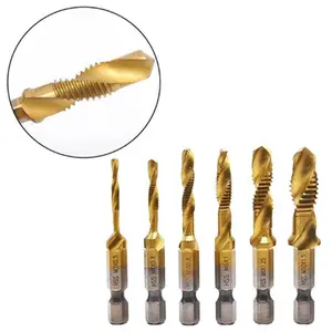 HSS Titanium Coated 3 In 1 Hex Shank Combine Thread Screw Tap Drill