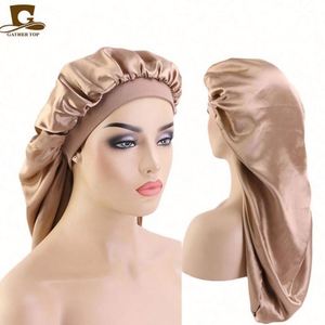 Bonnet en satin double couche grande taille avec logo personnalisé, couleur unie, pour cheveux longs, usage plage, pour femmes - Product Image 1
