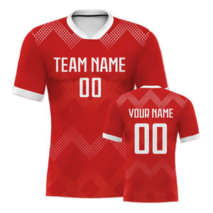 热卖100% 涤纶红白足球运动衫透气吸湿排汗定制印花俱乐部队员来样定做服务 - Product Image 2