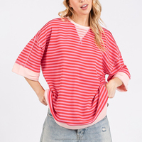 T-shirt rayé oversize à manches courtes en coton de haute qualité pour femme, style décontracté, collection Printemps 2026