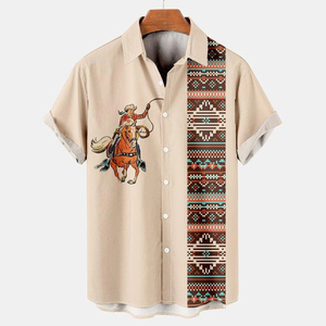 Summer Shirt Male <strong>Clothes</strong> Casual Simple Short Sleeve T Shirt <strong>Cowboy</strong> Lapel Button Blouse Streetwear Print Vintage Knitted for Men - Product Image 5