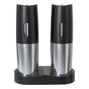 Sinowin 2 In 1 Stainless Steel Salt And Pepper Set Black Gravity Induction Electric Pepper Grinder Pepper Mill With Led Light