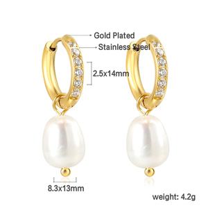 Elegantes Pendientes de Aro Clásicos de Moda para Mujer, Acero Inoxidable, Chapado en Oro de 18k, con Perlas y Circonitas, Modelo 2024 - Product Image 2