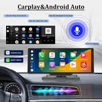 10.26 "Portable sans fil Carplay voiture stéréo Bluetooth FM GPS AUX Android Auto 2.5K Dash Cam avant et arrière 1080P véhicule DVR