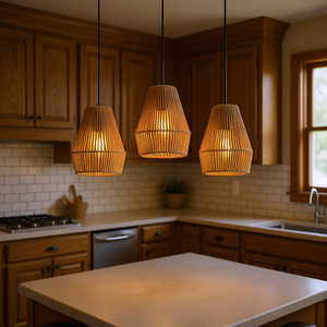 Lámpara Colgante Rústica de 7 Pulgadas con Cuerda de Cáñamo, Diseño Tejido Natural Hecho a Mano, Altura Ajustable, para Cocina - Product Image 2