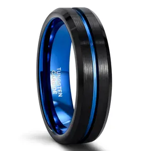 Somen 6mm anello da uomo in carburo di tungsteno nero linea blu Design donna fasce di fidanzamento gioielli di moda misura 6 -17