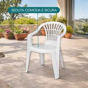 Juego de comedor con mesa ovalada y 6 sillas de plástico blancas con orificio para sombrilla, apilables, con reposabrazos, muebles de patio - Product Image 3