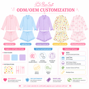 Pijamas para Meninas de 6 a 12 Anos, 100% Algodão, Manga Longa, Com Renda, Amigáveis à Pele, Garantia de Melhor Preço Puresun - Product Image 3