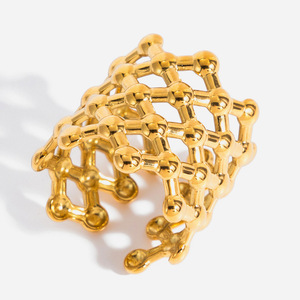 Bague en maille géométrique en acier inoxydable 18K, bijoux pour femmes, cadeau, design en forme de U - Product Image 1