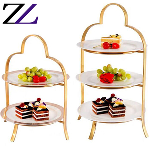 Restaurant Buffet Dessert Decoratieve Riser Keramiek Plaat Goud Kleurrijke Metal Cake 2 Tier Cupcake Stand Cupcake Display Trays - Product Image 5