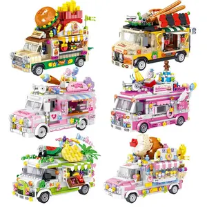 मॉडल कार फूड डाइनिंग कार बिल्डिंग ब्लॉक रेट्रो हैमबर्गर कार आइसक्रीम बच्चों की पहेली असेंबली ब्लॉक खिलौना