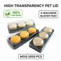 Plateau à macarons en PET transparent recyclable de luxe, 3 cavités, pour emballage de pâtisserie, avec couvercle, vente en gros
