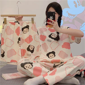 ชุดนอนผู้หญิงแบบเกาหลีพิมพ์ลายการ์ตูนการ์ตูนชุดใส่อยู่บ้านแบบลำลองกางเกงขาสั้นแขนสั้นกางเกง3ชิ้นชุดนอนสำ<span class=keywords><strong>ห</strong></span>รับผู้ชาย - Product Image 4