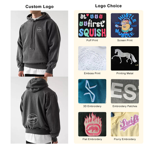 Parches de bordado con logotipo personalizado OEM con capucha French Terry ropa informal Color sólido Vintage gris Boxy Drop Shoulder Hoodie - Product Image 3