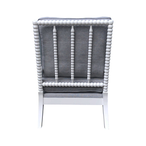French Style Antique White Birch Wood Accent Bobbin <strong>Chair</strong> With Linen Upholstered Lounge Armchair - Product Image 4