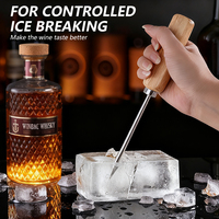 Outil de pique-glace en acier inoxydable avec couvercle et manche en bois pour Cocktails Restaurant Bars Camping Barman Home Bar Accessoires