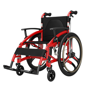 Fauteuil roulant pliable en alliage d'aluminium, léger, manuel, largeur de siège 44 cm, rouge, pour personnes âgées, utilisation en extérieur et à domicile - Product Image 3