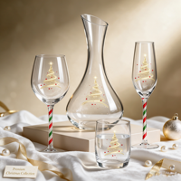 Ensemble de verrerie en verre PPWR pour Noël, motif Arbre Doré, comprenant 4 verres à vin, flûtes à champagne, verres à pied et carafe, avec motif Canne à sucre, idéal pour les fêtes et comme cadeau.