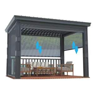 Customized Modern Louverd Electric Aluminum Outdoor Pergola With Led Strip Waterproof Gazebos