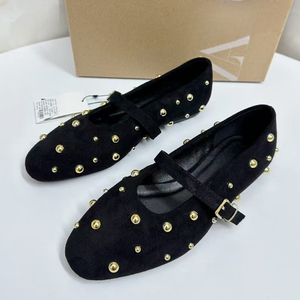 <span class=keywords><strong>Scarpe</strong></span> <span class=keywords><strong>Collezione</strong></span> Primavera 2025 Nuove Mary Jane Nere con Fondo Piatto, Slip-on Monofascia, Punta Tonda e Dettaglio Rivetto alla Moda - Product Image 2