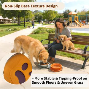 Collapsible Dual Compartment Silicone Pet Bowl, Portable Carabiner Design Outdoor Walking Travel <b>Feeder</b> Bowl - Product Image 4