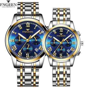 Regalo del día de San Valentín FNGEEN 4006 tres ojos seis pines impermeable luminoso moda correa de acero reloj de pareja de cuarzo - Product Image 2