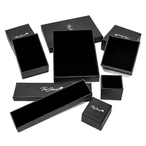 Kotak penyimpanan tutup dan dasar kemasan hadiah perhiasan karton kertas tekstur hitam