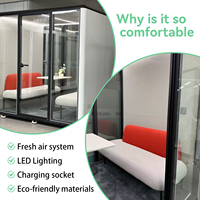 Cabine de réunion insonorisée modulaire à quatre panneaux, structure en aluminium, pod acoustique écologique pour espace de travail moderne, utilisation en extérieur, hôtel, vente en gros