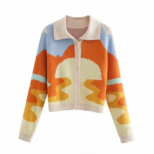 Custom OEM ODM Logo Women's <strong>Thin</strong> Jacquard Knitwear Top Cardigan Sweater Print Pattern Casual <strong>Ladies</strong> <strong>Jumper</strong> for Autumn/Winter - Product Image 5