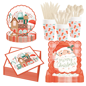 DAMAI Happy Christmas Santa Printing Tableware Set Disposable Paper Plates Cups Napkins for Christmas Decoration Party Supplies - Product Image 1