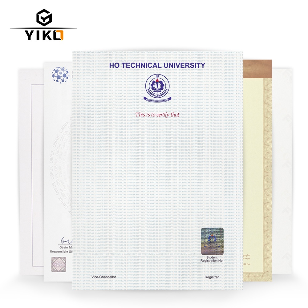 YIKO Certificado Personalizado De Autenticidade Holograma Watermark Paper Papel De Impressão De Certificado De Grau De Segurança