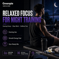 Complément alimentaire sans caféine Greenpie Sports pour l'entraînement nocturne, saveur myrtille vanille, OEM, étiquette privée, poudre pré-entraînement