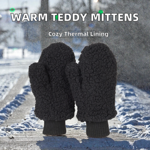 Gants en tricot pour femme, décontractés, d'hiver, pour l'extérieur, longueur poignet, aspect polaire Teddy, doublure thermique en plumes de poulet, chauds - Product Image 2