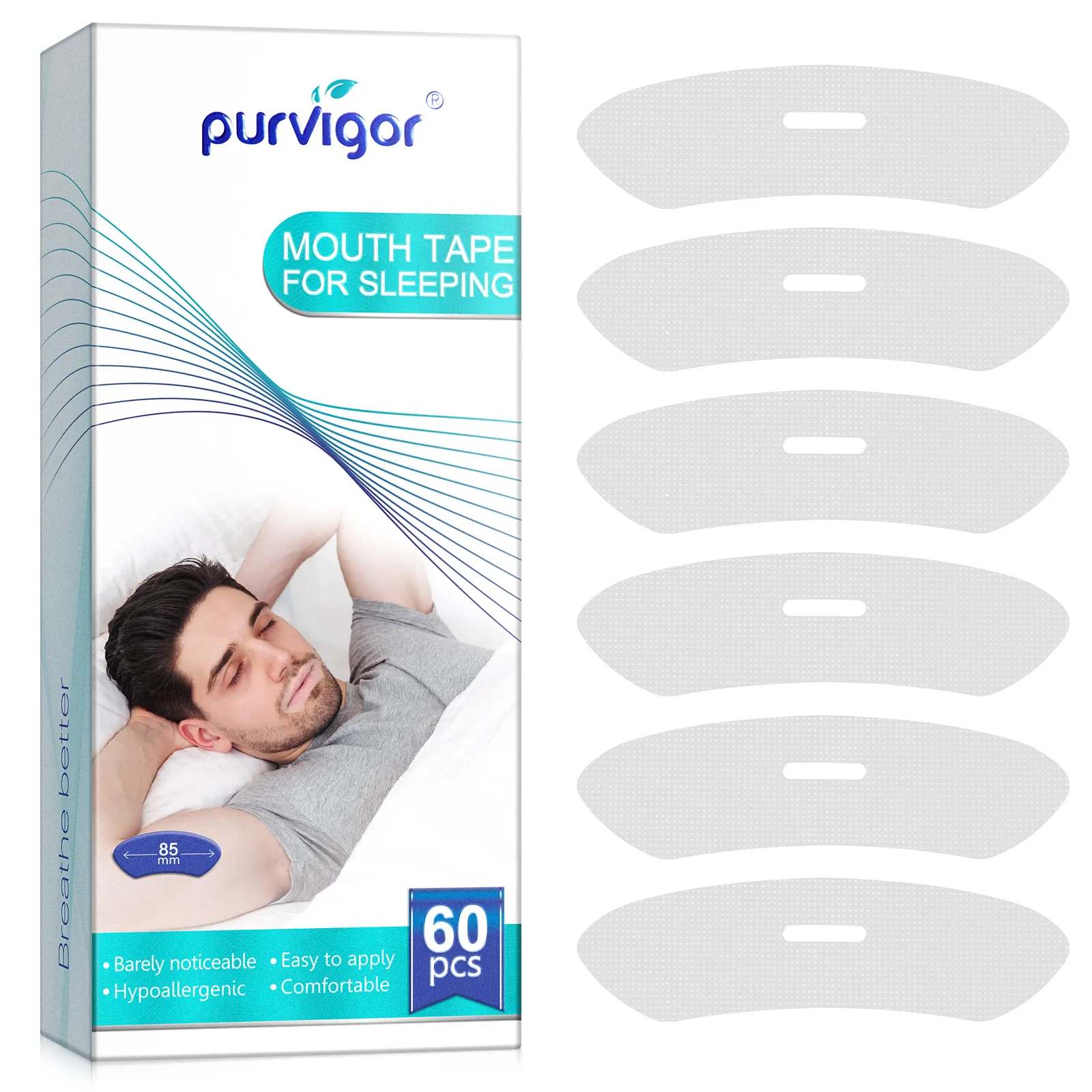 Label pribadi 60 buah bahan medis transparan antimendengkur strip tidur nyaman mulut pita dengan lubang udara untuk tidur