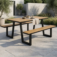 Ensemble de table de pique-nique en composite bois-plastique pour extérieur, avec structure en acier et banc intégré, table à manger pour jardin, cour, parc