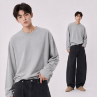 Haut à manches longues personnalisé pour homme, col rond, coupe oversize, noir, pour le streetwear, vente en gros, 100% coton uni, fabrication OEM ODM